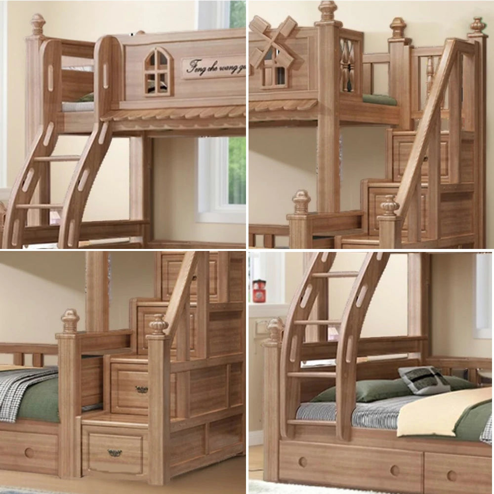 LUXORA 120/135/150/180cm Solid Wood Bunk Bed with Double Ladder & Included Mattress