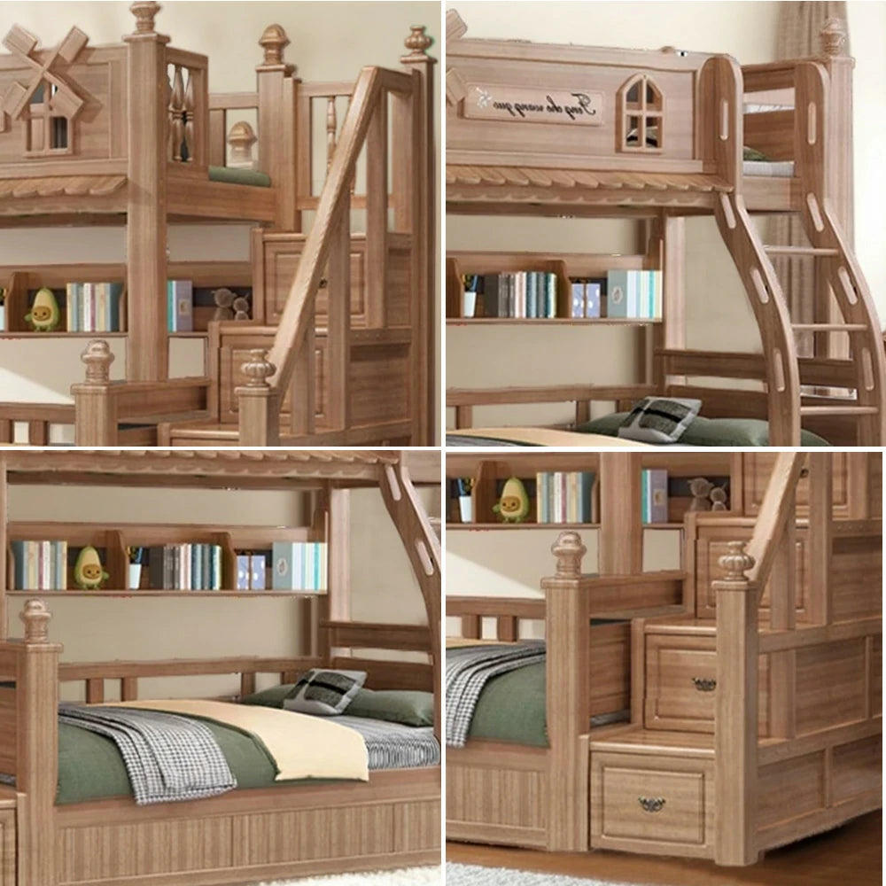 LUXORA 120/135/150/180cm Solid Wood Bunk Bed with Double Ladder & Included Mattress