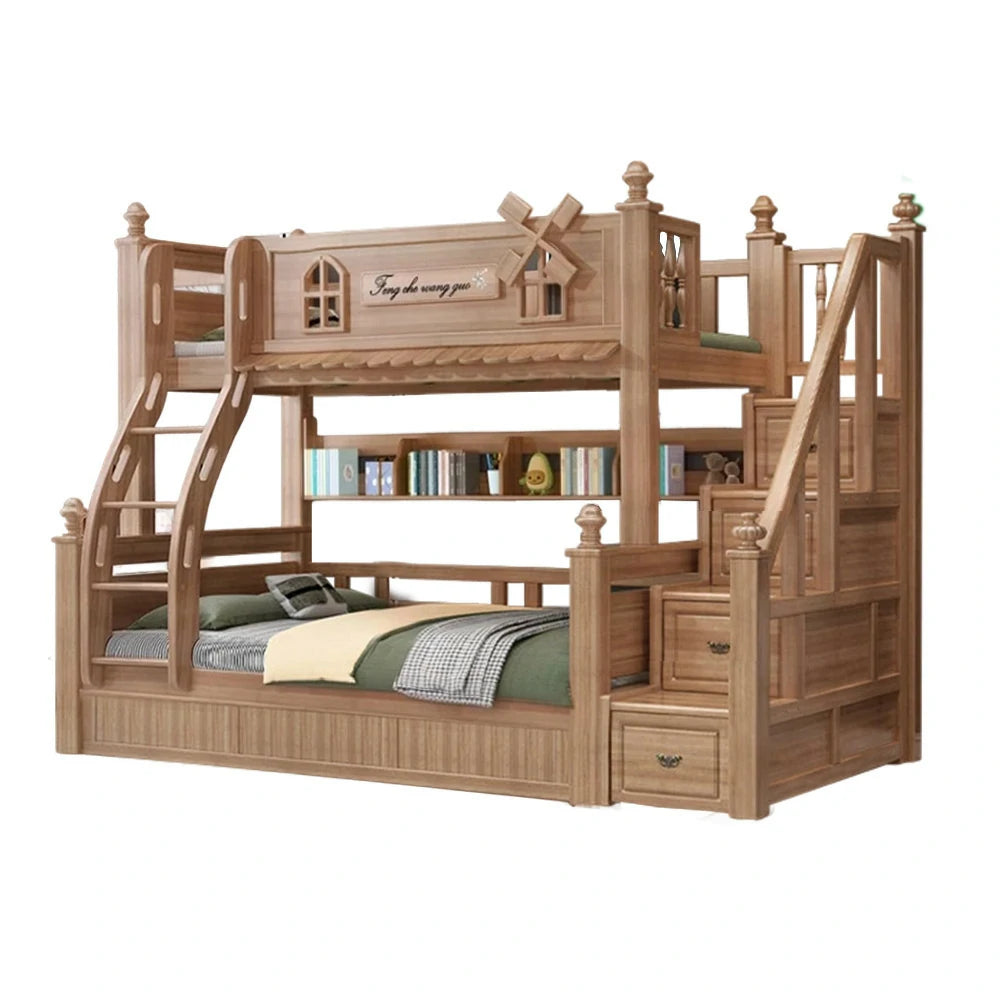 LUXORA 120/135/150/180cm Solid Wood Bunk Bed with Double Ladder & Included Mattress