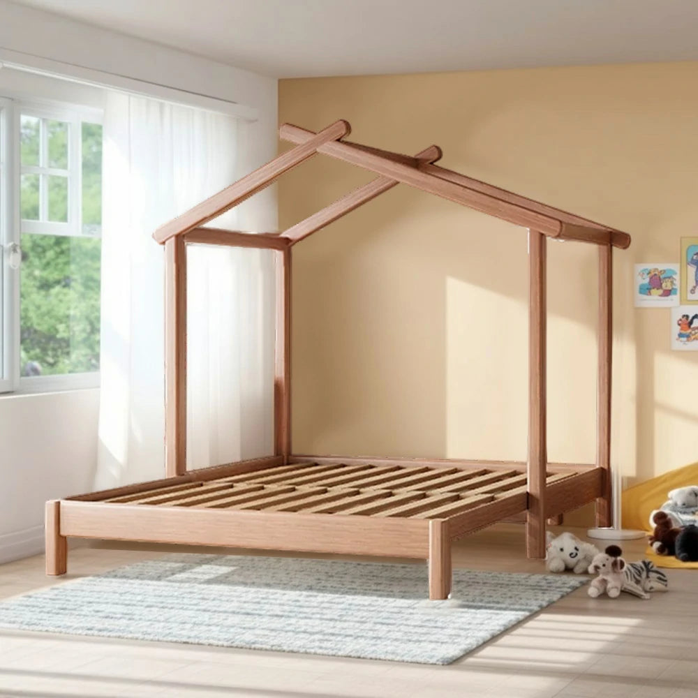 LUXORA 180/200cm Kids Wooden House Slide Out Bed Frame with Pulling Function Convertible Children's Bed, Space-Saving Design