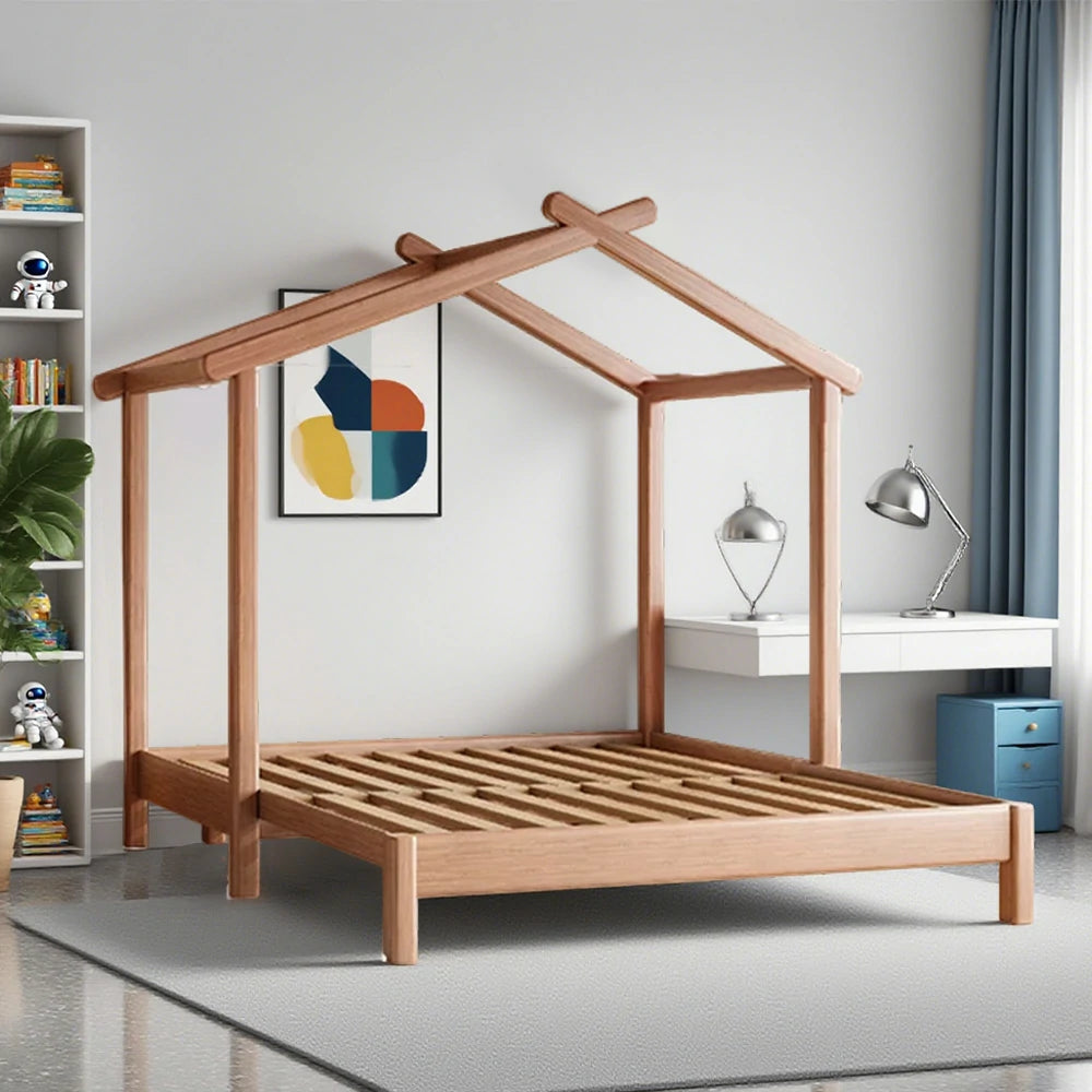 LUXORA 180/200cm Kids Wooden House Slide Out Bed Frame with Pulling Function Convertible Children's Bed, Space-Saving Design