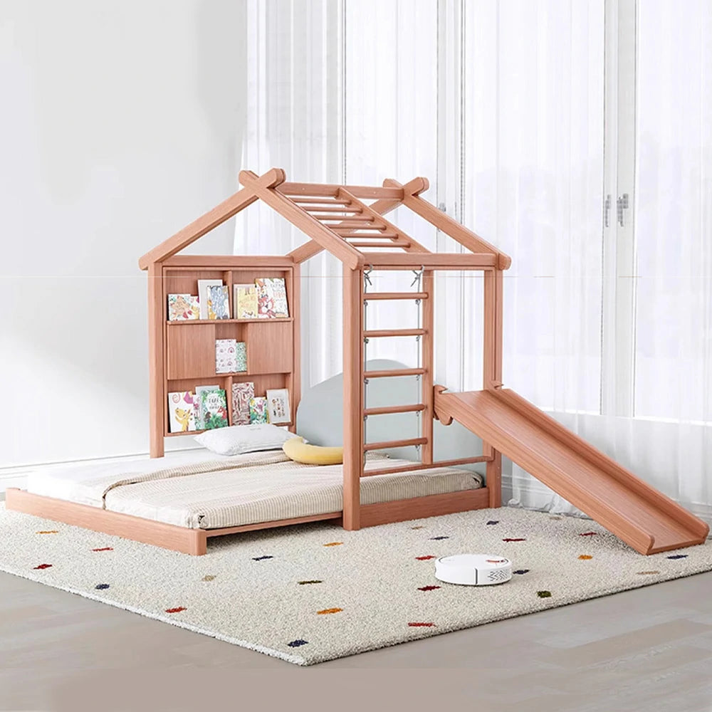 LUXORA 180/200cm Wooden Kids House Bed with Slide-Out Function 3-in-1 Play System Climbing Frame, Picture Book Wall & Slide