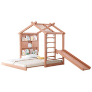 LUXORA 180/200cm Wooden Kids House Bed with Slide-Out Function 3-in-1 Play System Climbing Frame, Picture Book Wall & Slide