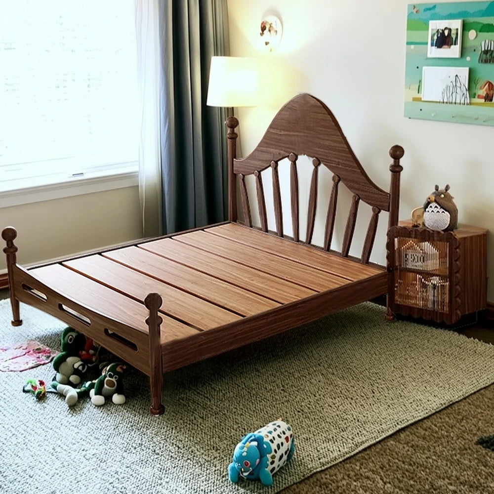 LUXORA 120/135/150/180cm Solid Wood Children's Bed with Harp Headboard