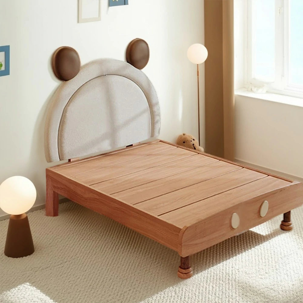 LUXORA 120/135/150/180cm Solid Wood Children's Bed Frame With Mouse Bedhead Soft Backrest