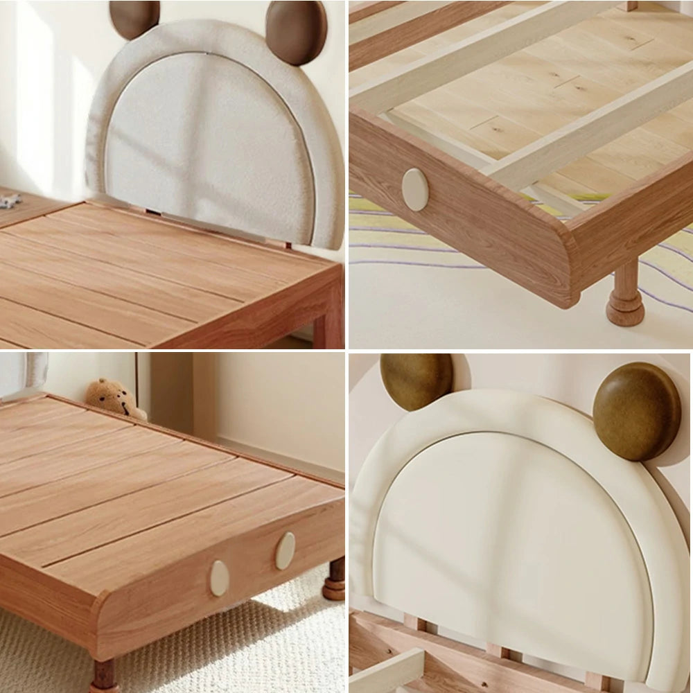 LUXORA 120/135/150/180cm Solid Wood Children's Bed Frame With Mouse Bedhead Soft Backrest