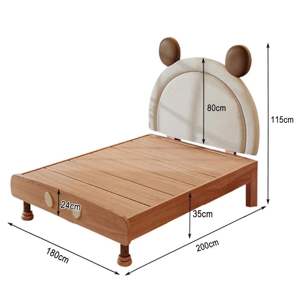 LUXORA 120/135/150/180cm Solid Wood Children's Bed Frame With Mouse Bedhead Soft Backrest