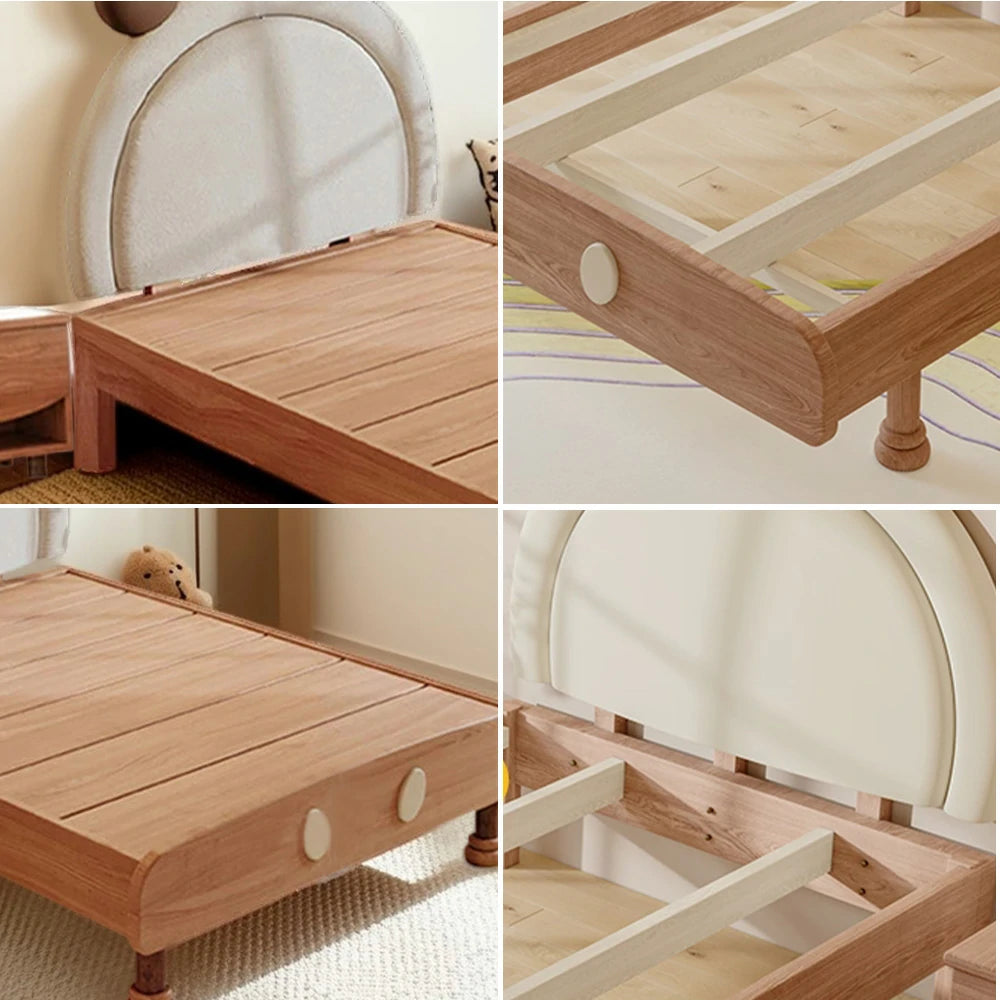 LUXORA 120/135/150/180cm Solid Wood Children's Bed Frame With Mouse Bedhead Soft Backrest