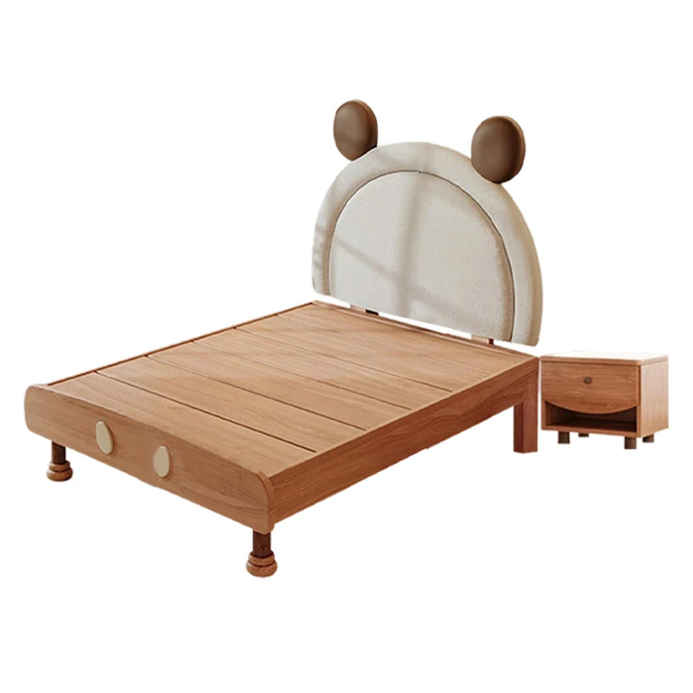 LUXORA 120/135/150/180cm Solid Wood Children's Bed Frame With Mouse Bedhead Soft Backrest