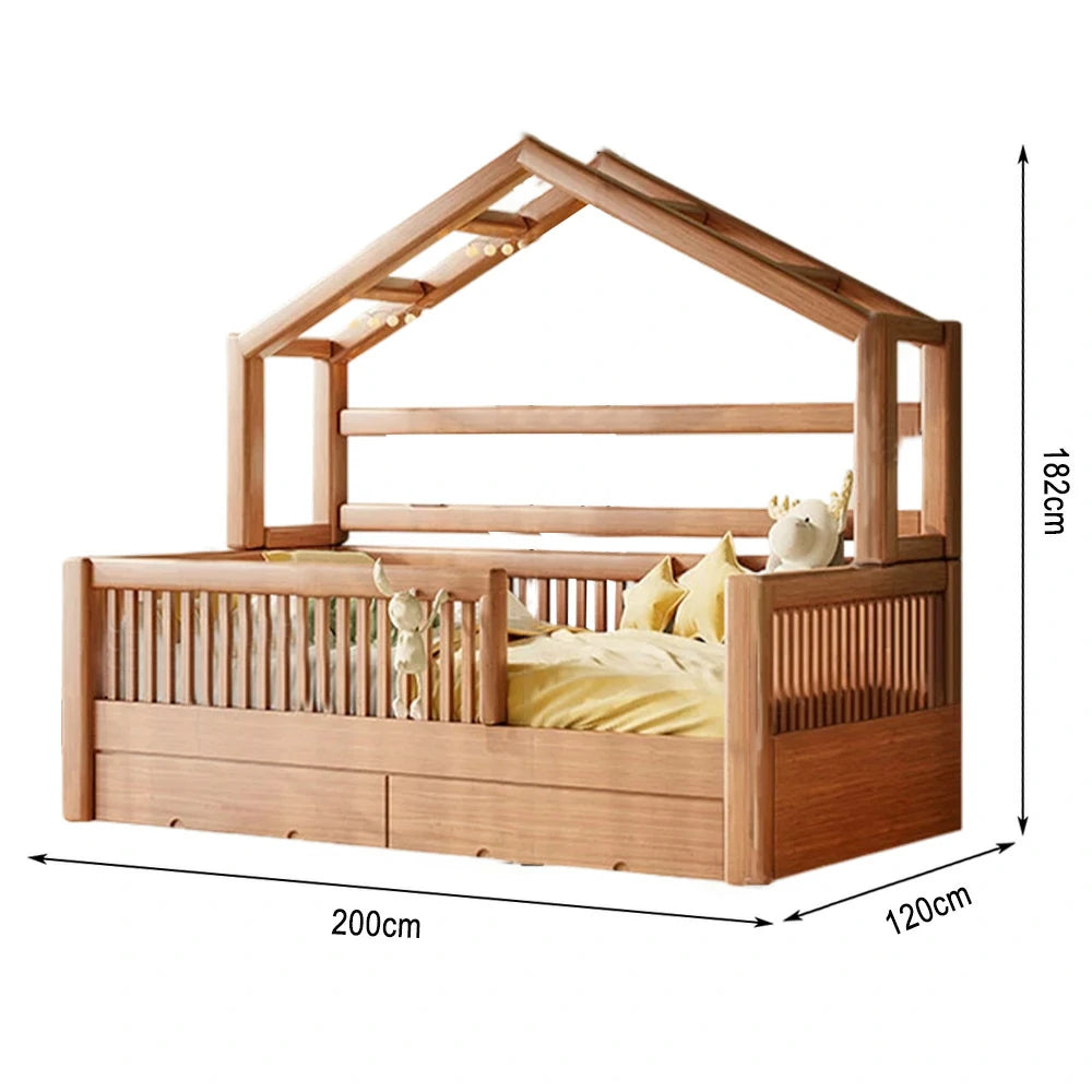 LUXORA 120/135/150cm Solid Wood Frame Children'S Treehouse Bed With Guardrail