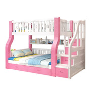 LUXORA 120/135/150/180cm Solid Wood Frame Bunk Bed Ladder Cabinet - Pink