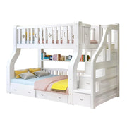 LUXORA 120/135/150/180cm Solid Wood Frame Bunk Bed Ladder Cabinet - White