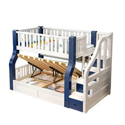 LUXORA 120/135/150/180cm Solid Wood Frame Bunk Bed Storage Ladder Cabinet - Blue