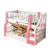 LUXORA 120/135/150/180cm Solid Wood Frame Bunk Bed Storage Ladder Cabinet - Pink