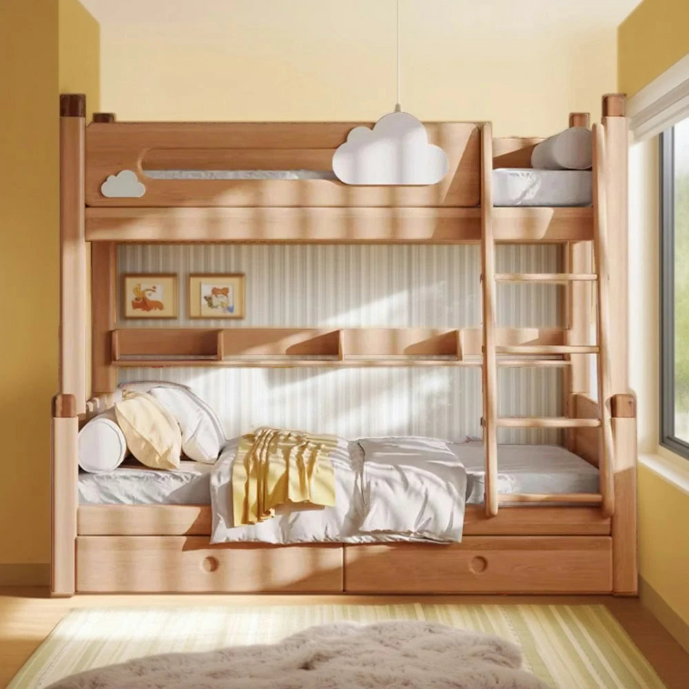 LUXORA 120/135/150/180cm Solid Wood Frame Bunk Bed Climbing Stairs/Slide