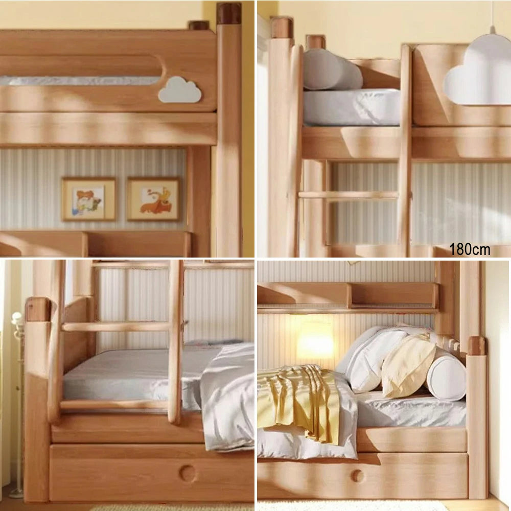 LUXORA 120/135/150/180cm Solid Wood Frame Bunk Bed Climbing Stairs/Slide