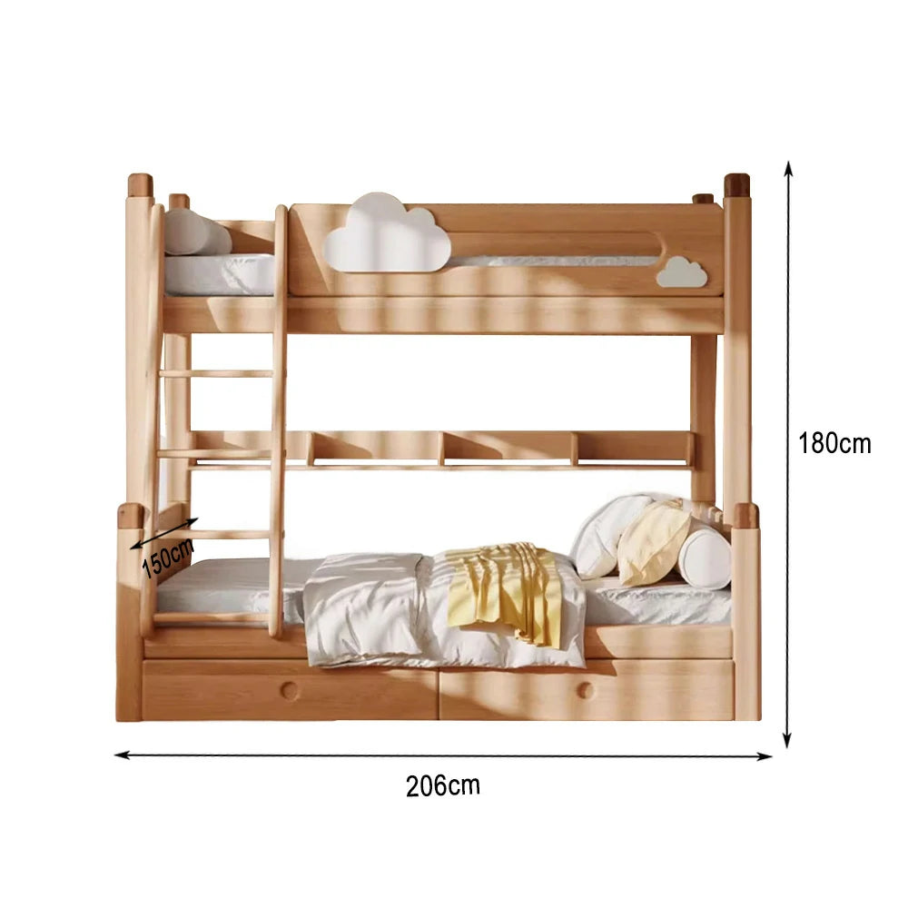LUXORA 120/135/150/180cm Solid Wood Frame Bunk Bed Climbing Stairs/Slide