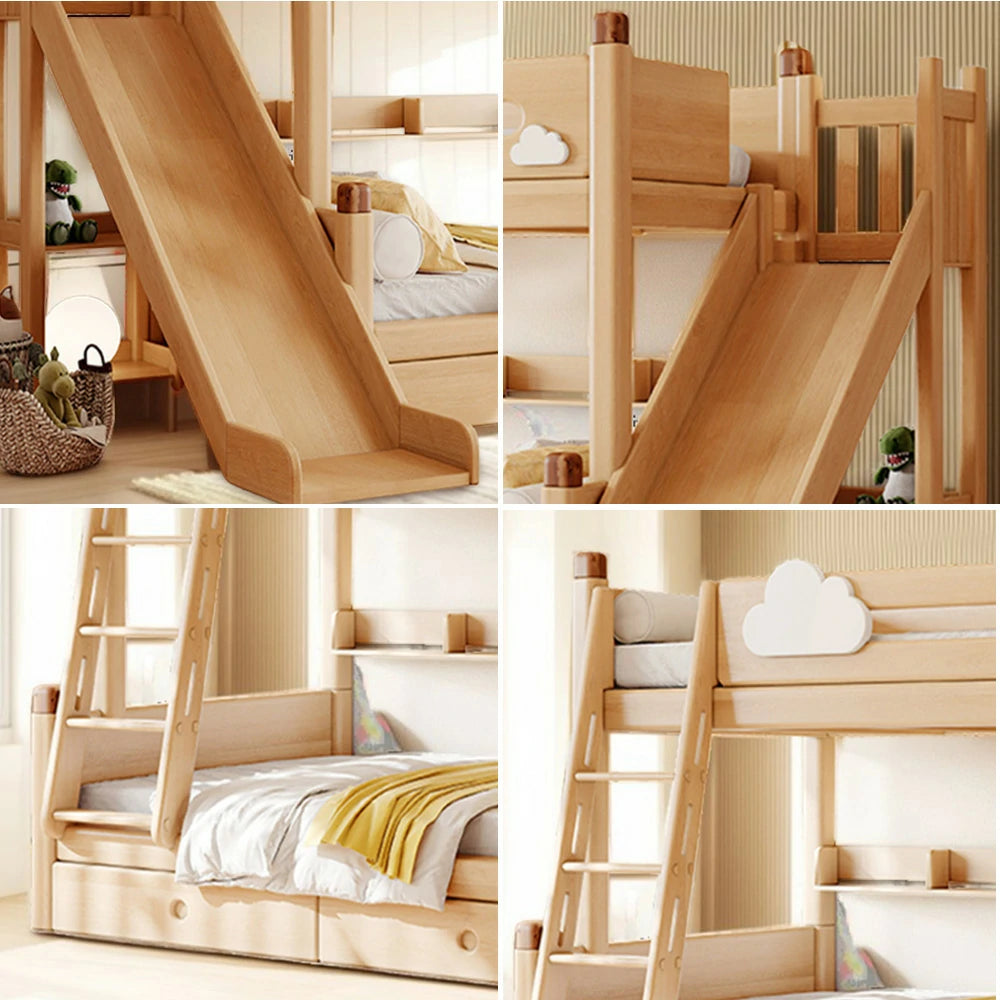 LUXORA 120/135/150/180cm Solid Wood Frame Bunk Bed Climbing Stairs/Slide