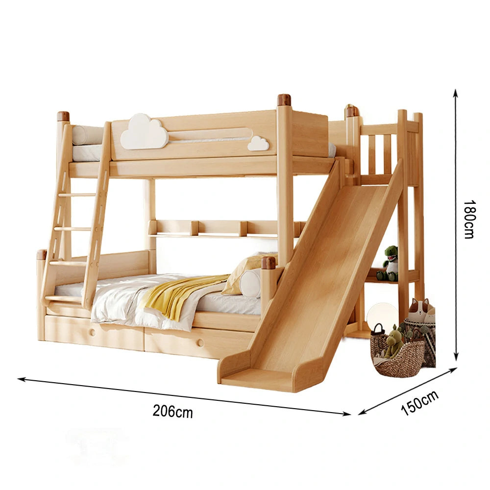LUXORA 120/135/150/180cm Solid Wood Frame Bunk Bed Climbing Stairs/Slide