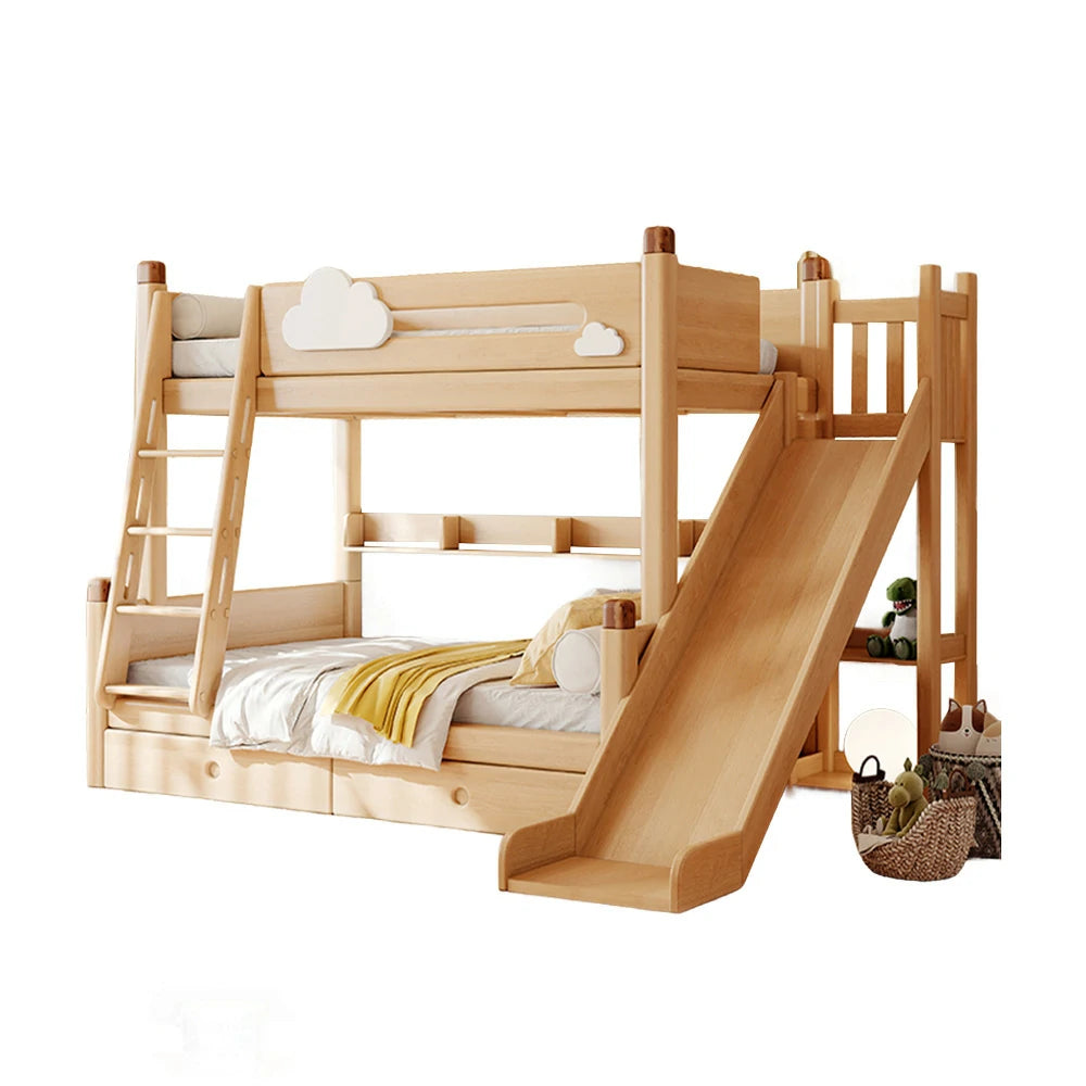 LUXORA 120/135/150/180cm Solid Wood Frame Bunk Bed Climbing Stairs/Slide