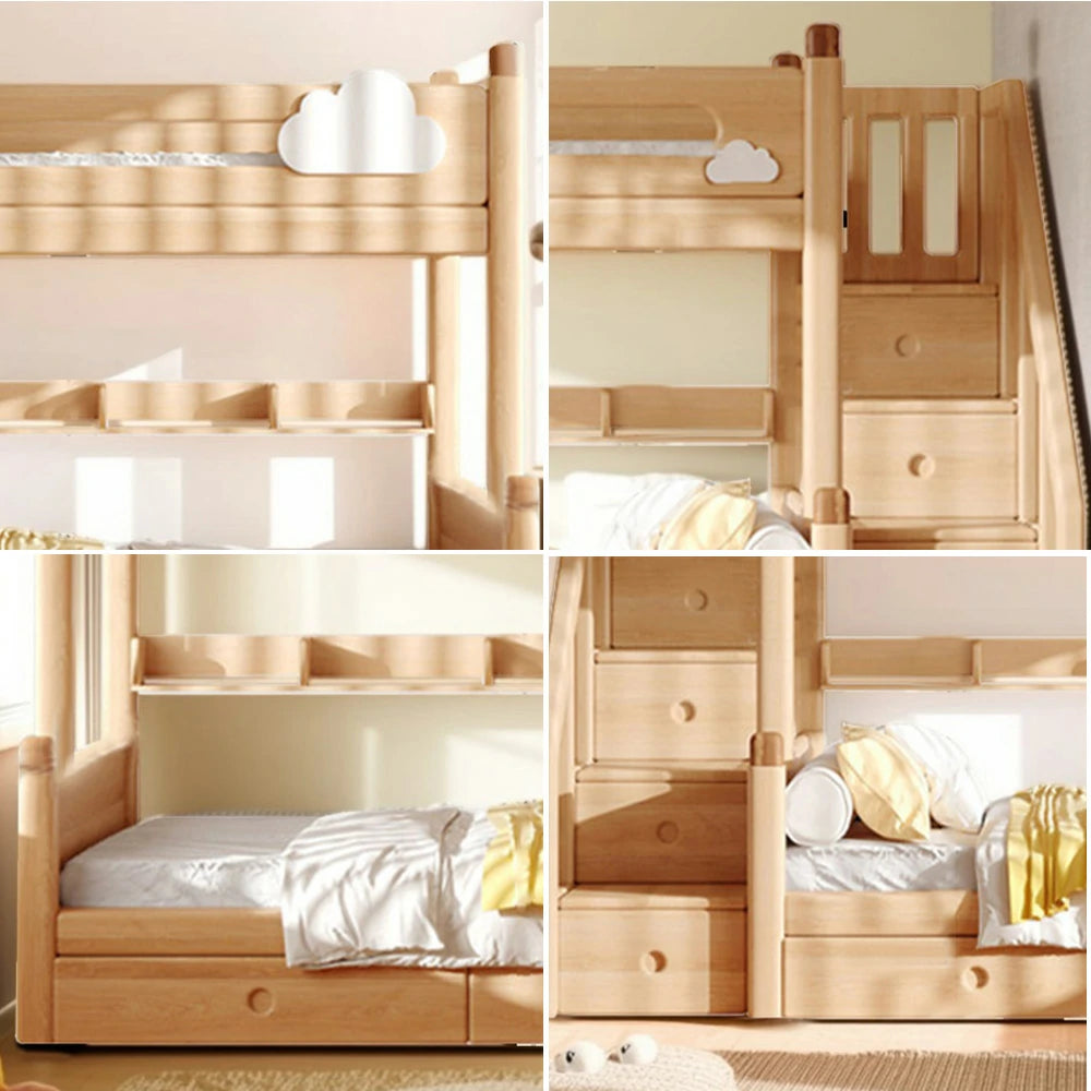 LUXORA 120/135/150/180cm Solid Wood Frame Bunk Bed Ladder Cabinet/Slide