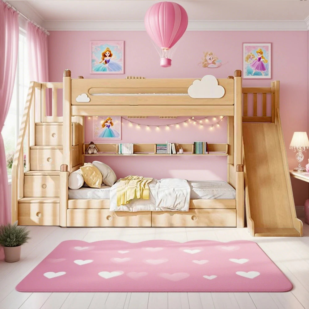 LUXORA 120/135/150/180cm Solid Wood Frame Bunk Bed Ladder Cabinet/Slide