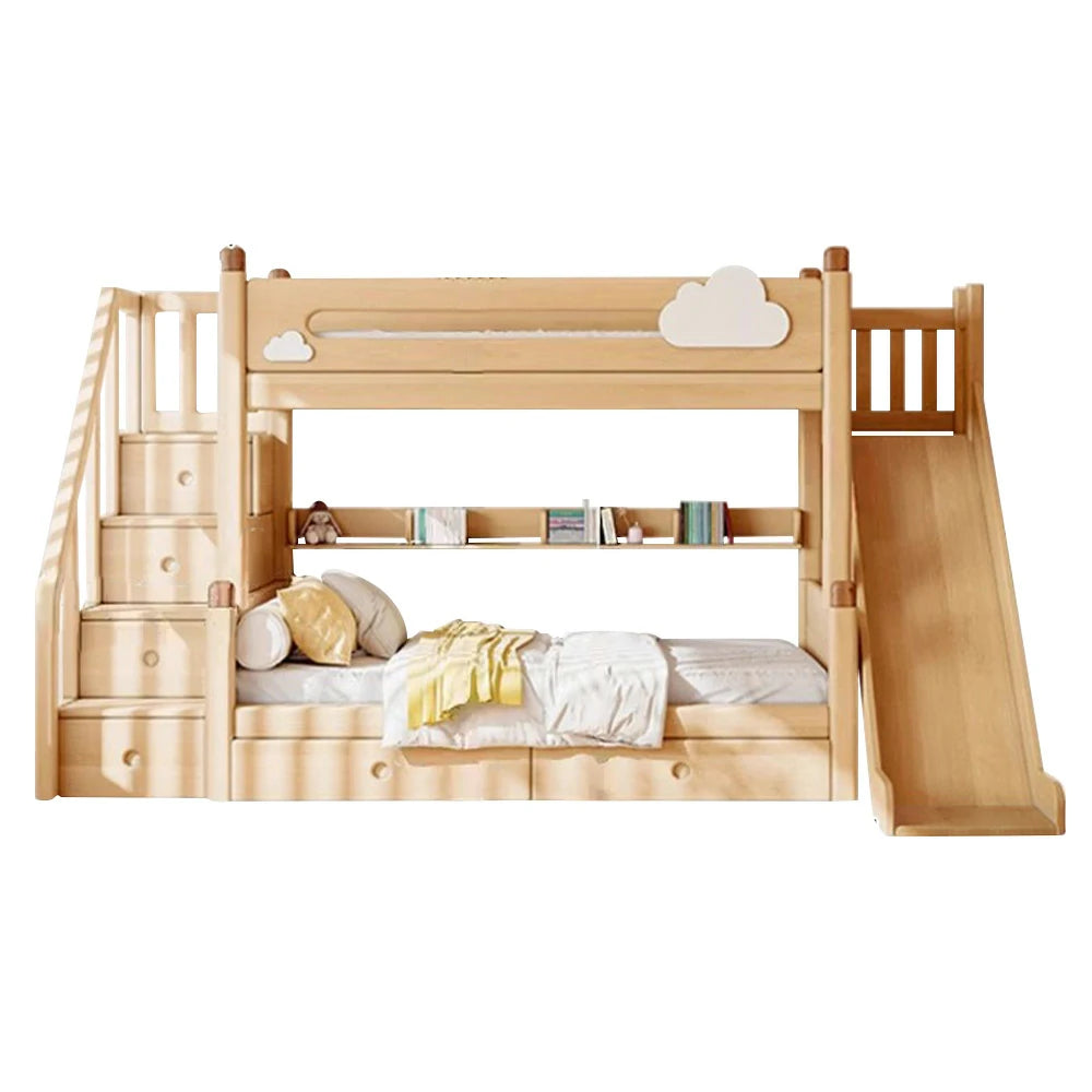 LUXORA 120/135/150/180cm Solid Wood Frame Bunk Bed Ladder Cabinet/Slide