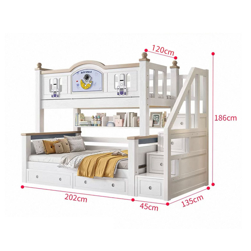 LUXORA CR 120/135/150/160/180cm Cherry Wood Bunk Bed with Staircase Storage Eco-Friendly Solid Wood Kids' Bed with Water-Based Paint