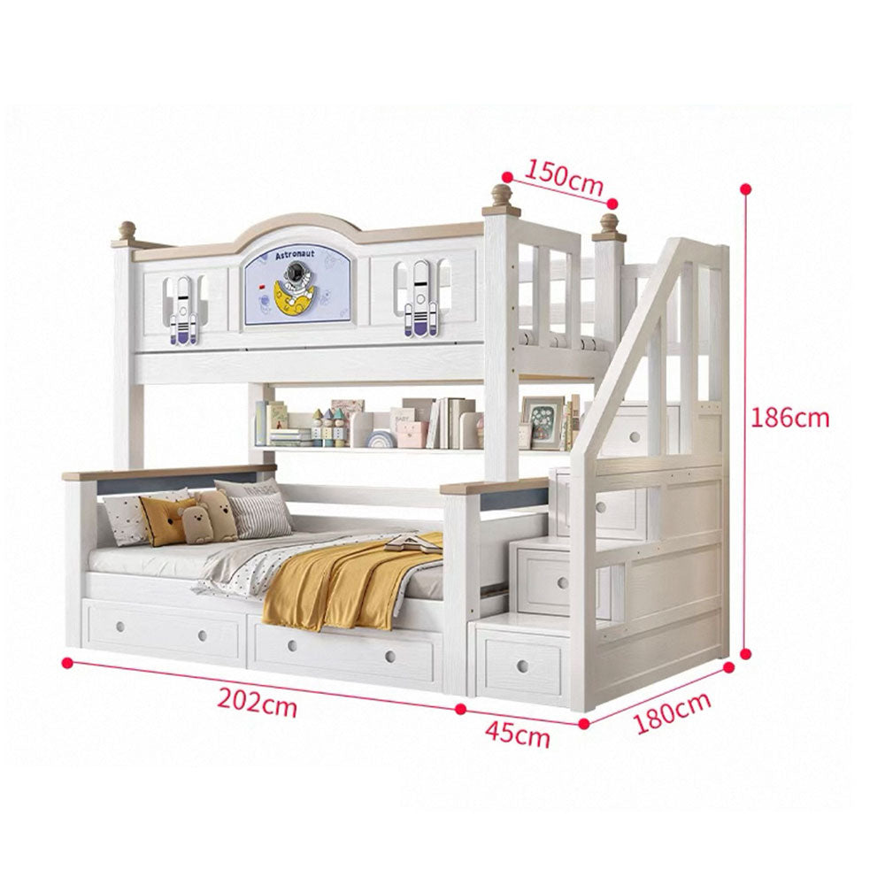LUXORA CR 120/135/150/160/180cm Cherry Wood Bunk Bed with Staircase Storage Eco-Friendly Solid Wood Kids' Bed with Water-Based Paint