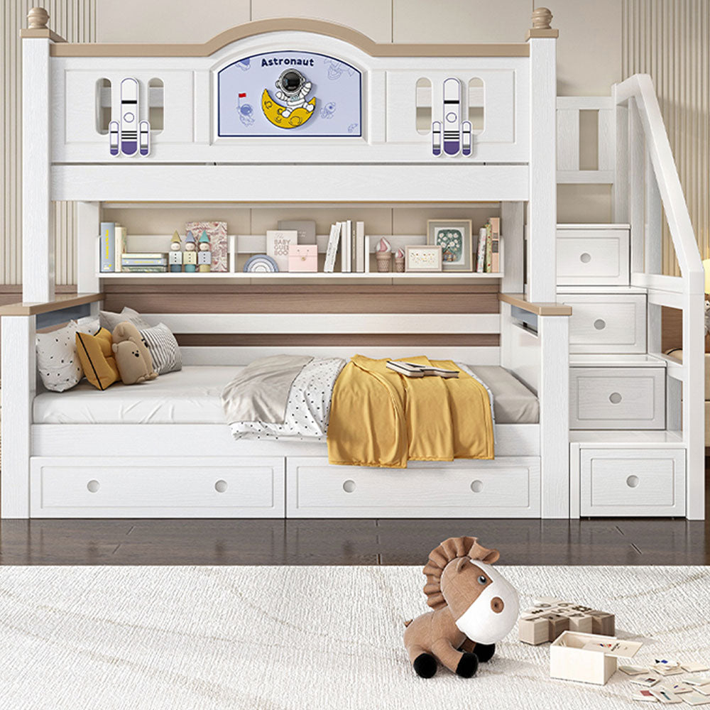 LUXORA CR 120/135/150/160/180cm Cherry Wood Bunk Bed with Staircase Storage Eco-Friendly Solid Wood Kids' Bed with Water-Based Paint