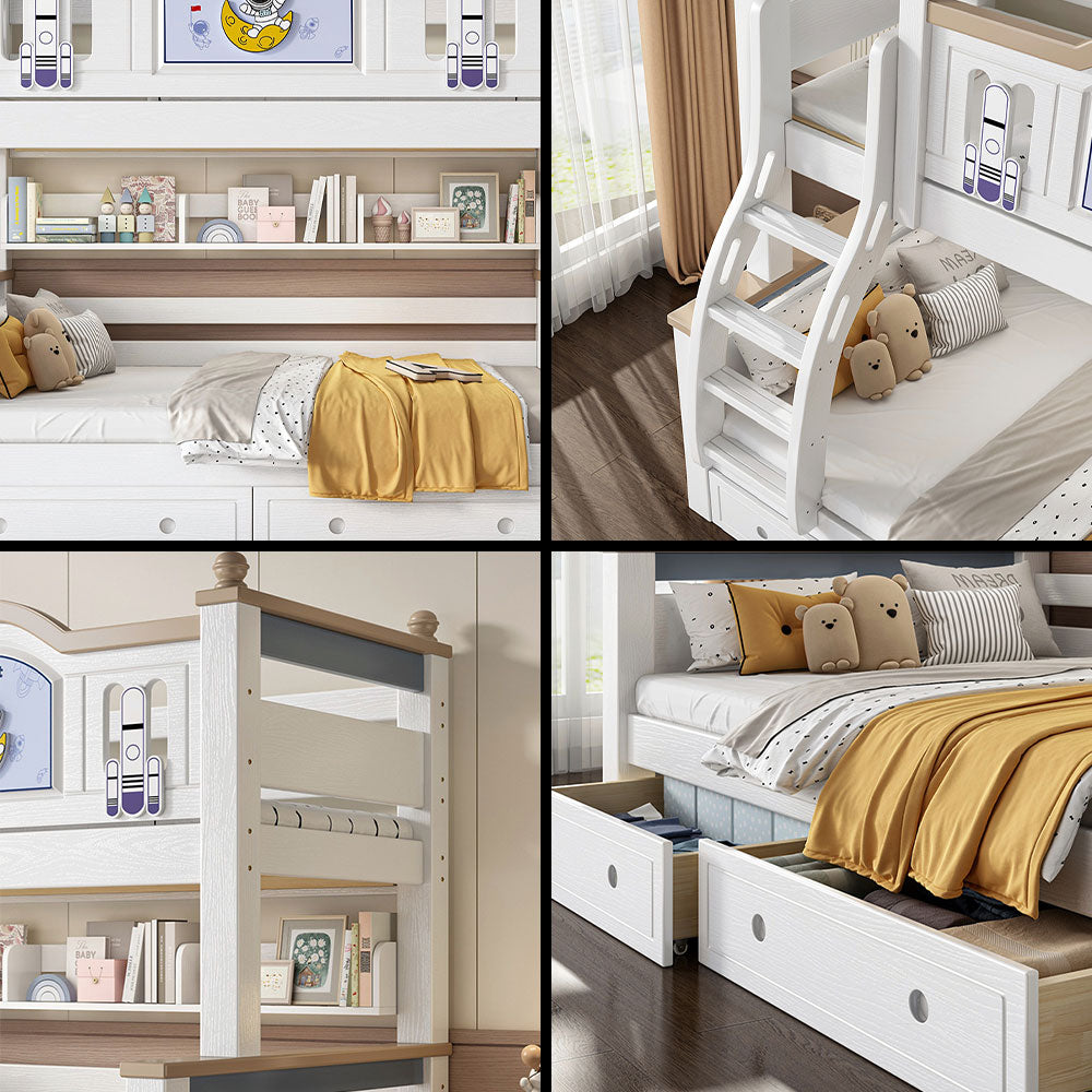 LUXORA CR 120/135/150/160/180cm Cherry Wood Bunk Bed with Staircase Storage Eco-Friendly Solid Wood Kids' Bed with Water-Based Paint