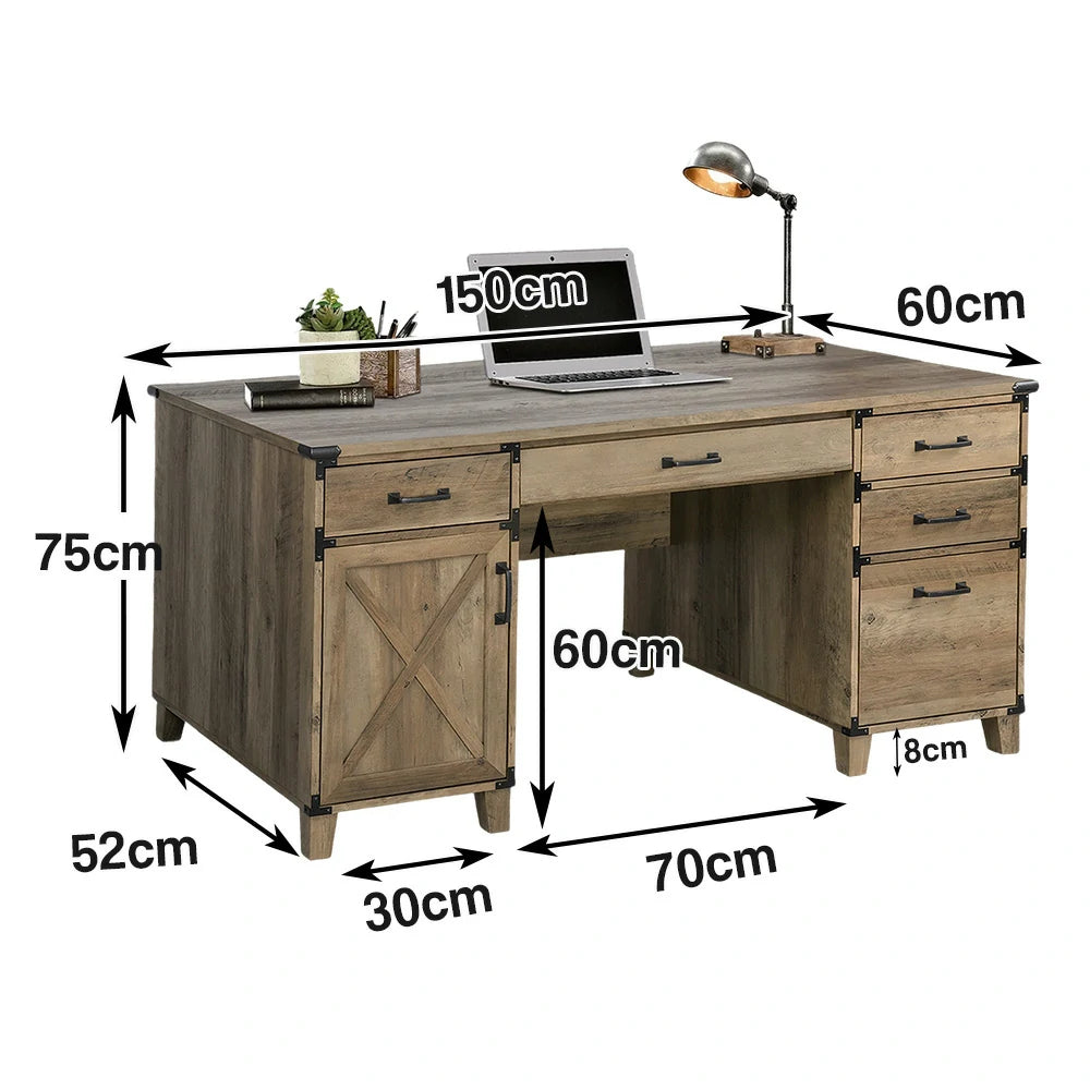 LIVARA 101 Lateral Filing Cabinet, Rustic Oak Finish, Two Drawers with Hanging Bars, X-Cross Design, Industrial Farmhouse Style, Home Office Storage