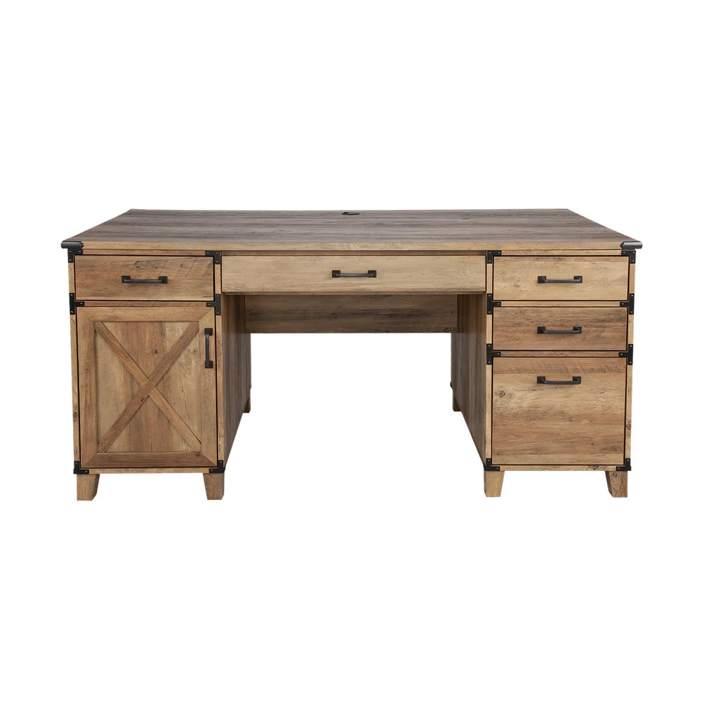 LIVARA 101 Lateral Filing Cabinet, Rustic Oak Finish, Two Drawers with Hanging Bars, X-Cross Design, Industrial Farmhouse Style, Home Office Storage