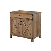 LIVARA 105 Laptop Cabinet Desk, Rustic Oak Finish, Sliding Shelf with Drawer and Storage Doors, X-Cross Design, Farmhouse Industrial Style, Home Office Furniture