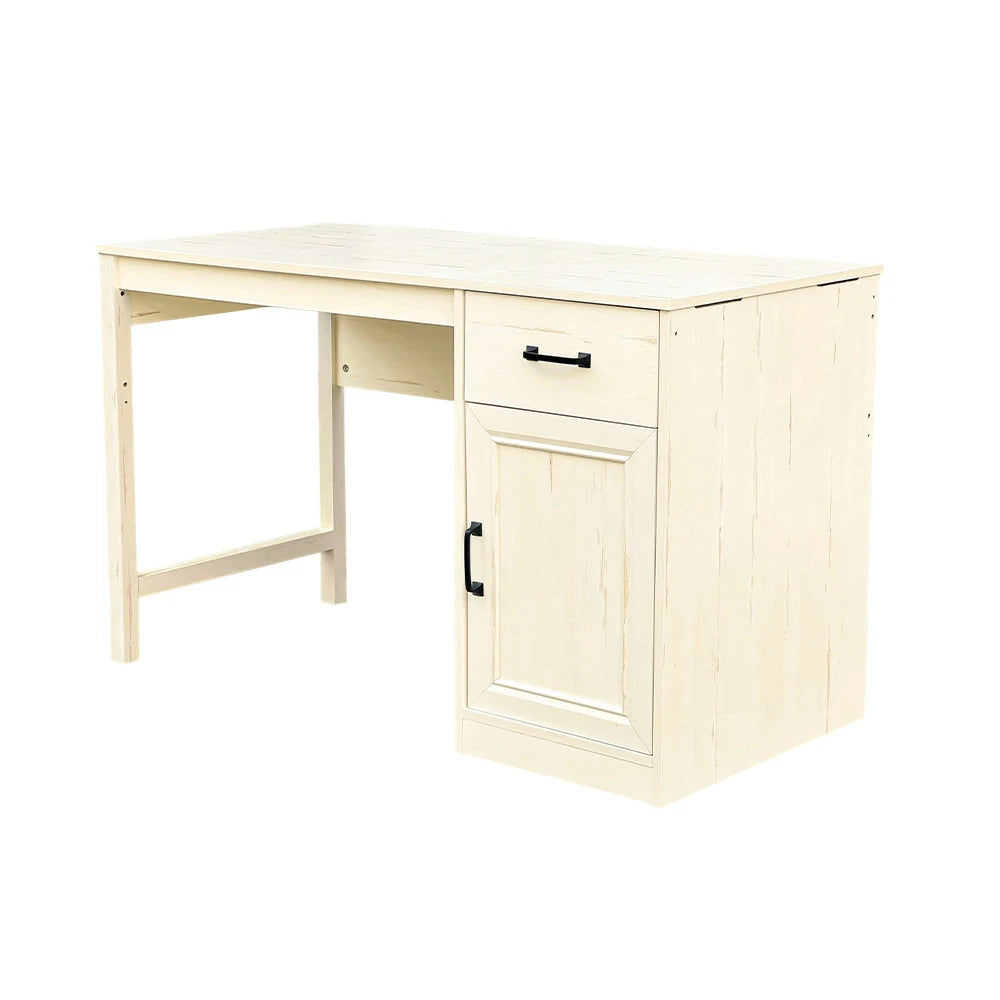 LIVARA 106 Reversible Writing Desk, Drawer and Cabinet Storage, Detachable Design, Coastal Farmhouse Style, Home Office Furniture - Beige