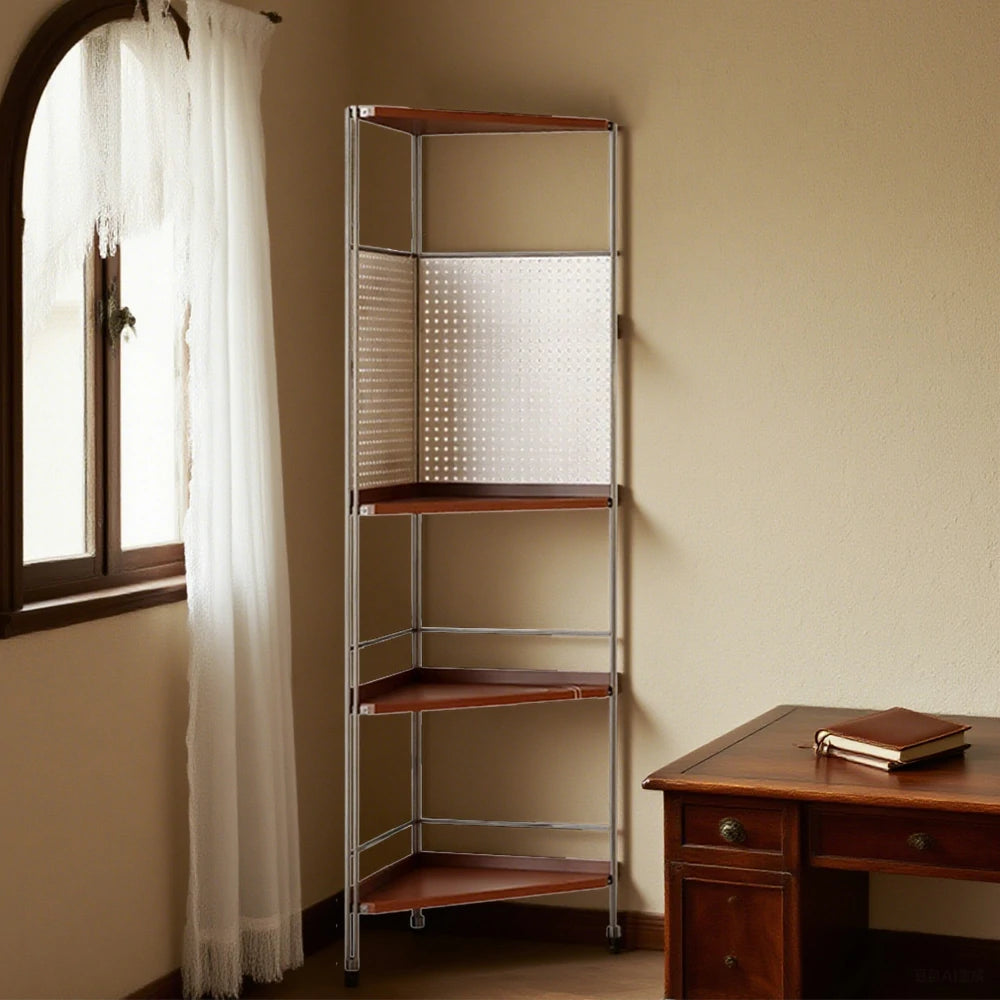 LIVARA 1120B Solid Wood Corner Storage Rack – Five-Tier Bookshelf, Eco-friendly Rubberwood, Compact Design