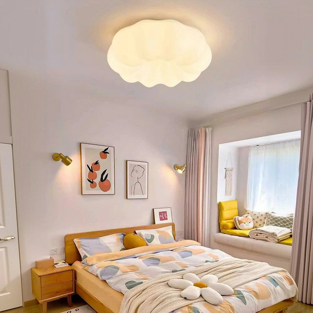 LIVARA Pumpkin LED Ceiling Light 63cm 60W Three-Color Dimmable Anti-Glare Soft Light Iron & PE Lampshade Modern Flush Mount Lamp - White