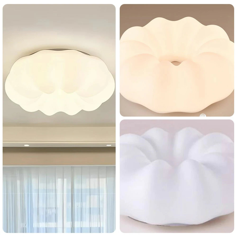 LIVARA Pumpkin LED Ceiling Light 63cm 60W Three-Color Dimmable Anti-Glare Soft Light Iron & PE Lampshade Modern Flush Mount Lamp - White