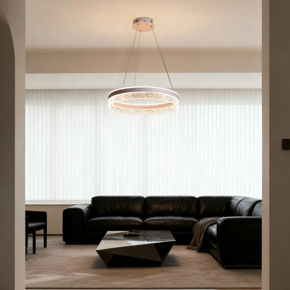 LIVARA Pendant Light 50/60cm Diamond Acrylic LED Ceiling Lamp Three-Color Dimmable Modern Design – 57W/68W Energy Efficient & Durable - White