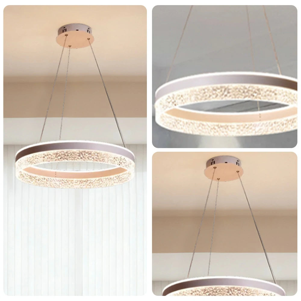 LIVARA Pendant Light 50/60cm Diamond Acrylic LED Ceiling Lamp Three-Color Dimmable Modern Design – 57W/68W Energy Efficient & Durable - White