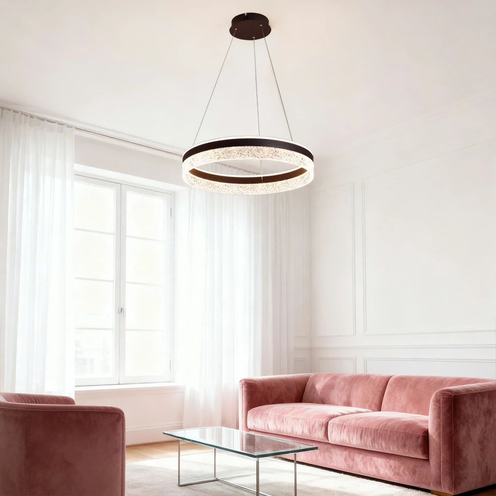 LIVARA Pendant Light 50/60cm Diamond Acrylic LED Ceiling Lamp Three-Color Dimmable Modern Design – 57W/68W Energy Efficient & Durable - Black