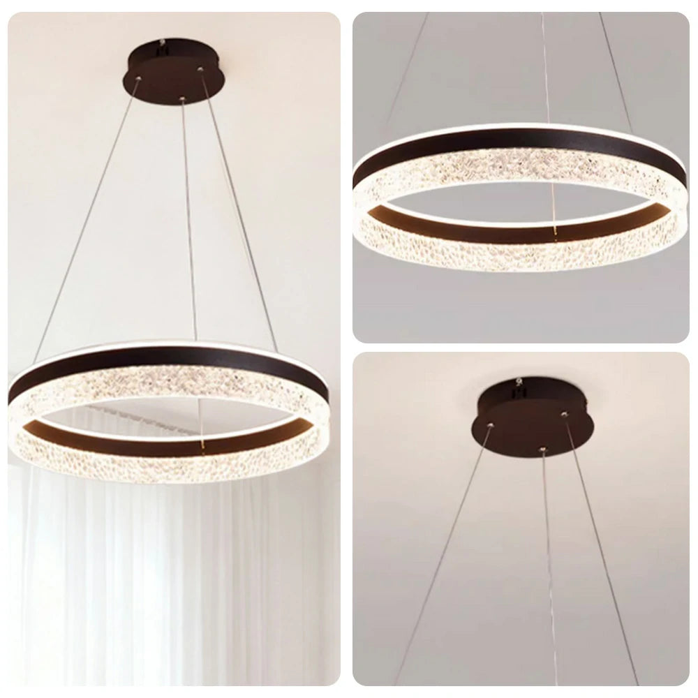 LIVARA Pendant Light 50/60cm Diamond Acrylic LED Ceiling Lamp Three-Color Dimmable Modern Design – 57W/68W Energy Efficient & Durable - Black