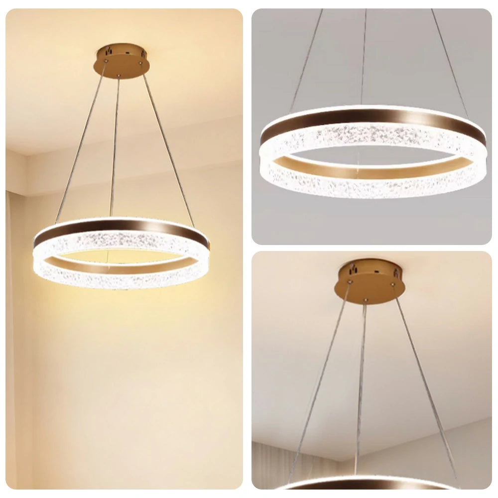 LIVARA Pendant Light 50/60cm Diamond Acrylic LED Ceiling Lamp Three-Color Dimmable Modern Design – 57W/68W Energy Efficient & Durable - Gold