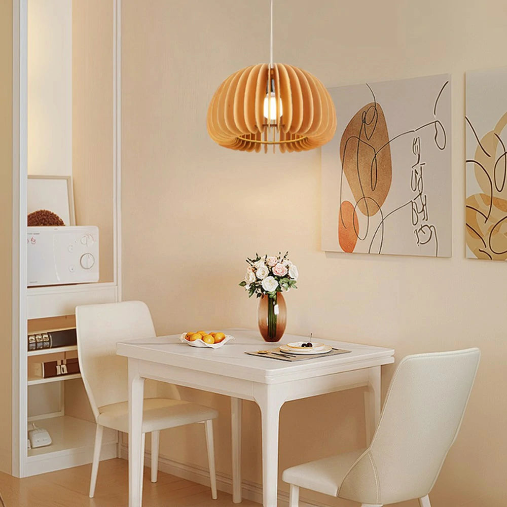 LIVARA 12W LED Pendant Light 35/43/50cm Three-Color Dimmable Ceiling Lamp with Natural Wood Shade & Eye-Protection Soft Light - Wood