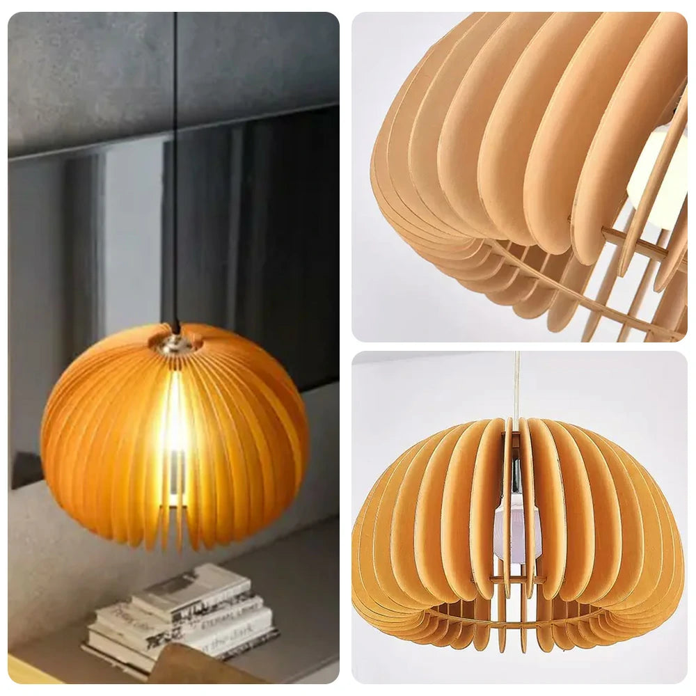LIVARA 12W LED Pendant Light 35/43/50cm Three-Color Dimmable Ceiling Lamp with Natural Wood Shade & Eye-Protection Soft Light - Wood