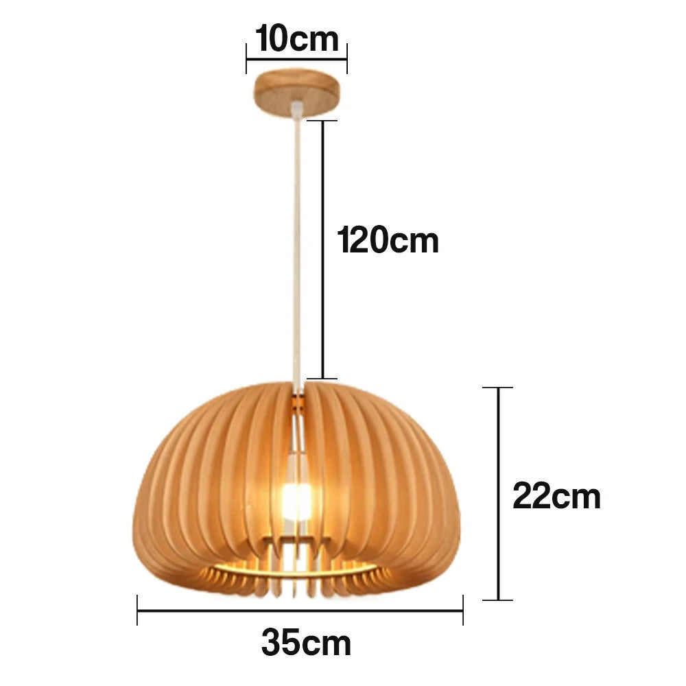 LIVARA 12W LED Pendant Light 35/43/50cm Three-Color Dimmable Ceiling Lamp with Natural Wood Shade & Eye-Protection Soft Light - Wood