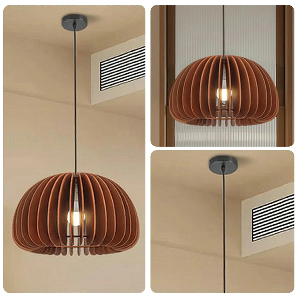 LIVARA 12W LED Pendant Light 35/43/50cm Three-Color Dimmable Ceiling Lamp with Natural Wood Shade & Eye-Protection Soft Light - Walnut