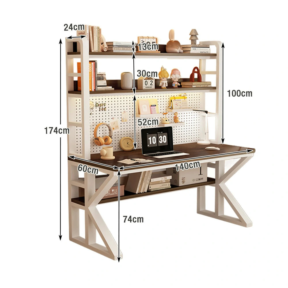 LIVARA Office Desk 100/120/140cm, 2-in-1 Space-Saving Design, Thick Panels, Steel Frame, Pegboard Storage - White and Walunt