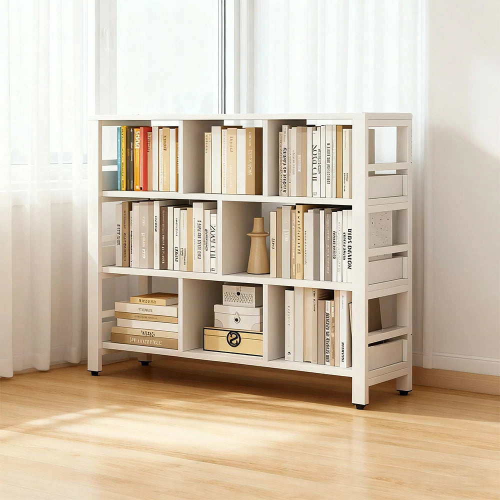 LIVARA 4-Tier Bookshelf 80/110/140cm Space-Saving Storage Rack, Thickened Eco Panels, Reinforced Steel Frame - White