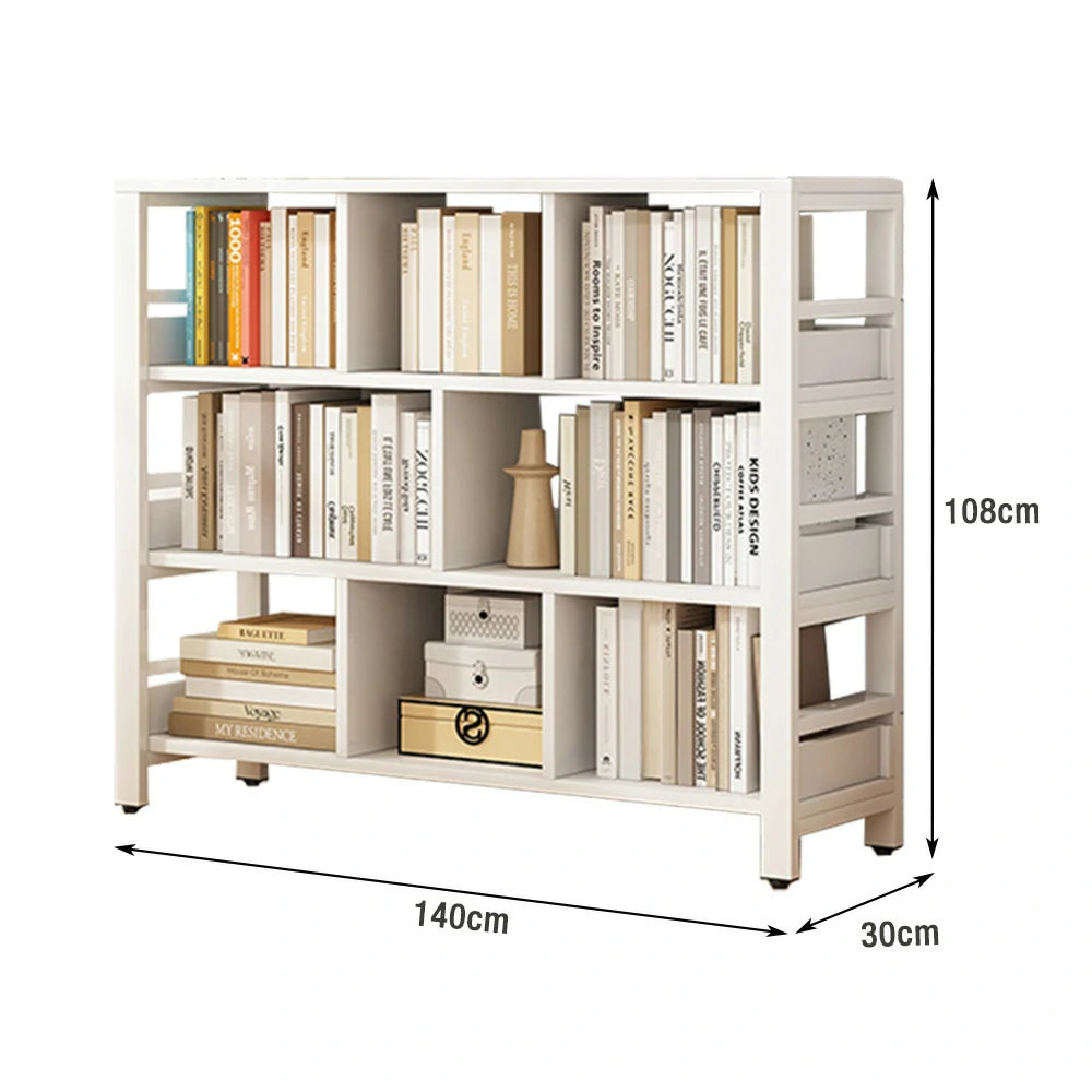 LIVARA 4-Tier Bookshelf 80/110/140cm Space-Saving Storage Rack, Thickened Eco Panels, Reinforced Steel Frame - White